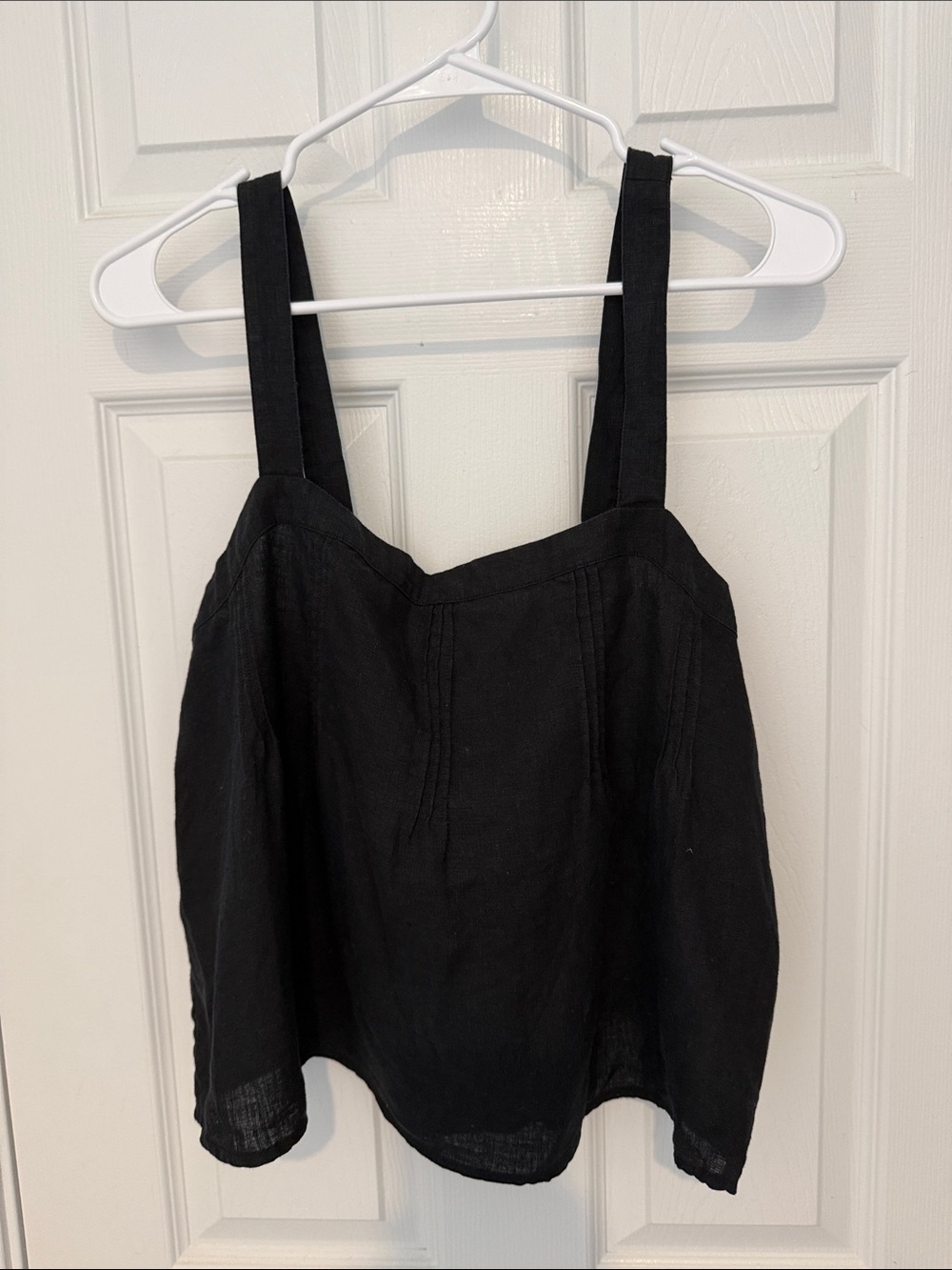 J. Crew Linen Black Square-Neck Tank Top with Wide Straps